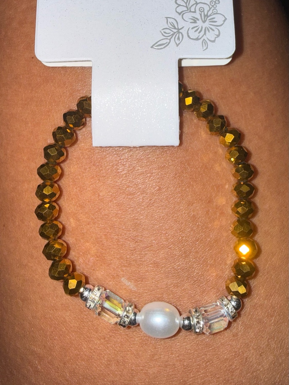Ella Gold Faceted Bead Stretch Bracelet with Pearl and Crystal Accents